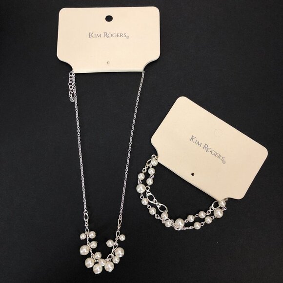 Kim Rogers White Pearl Front Silver Tone Necklace With 2 Strand Pearl Bracelet - Picture 6 of 11